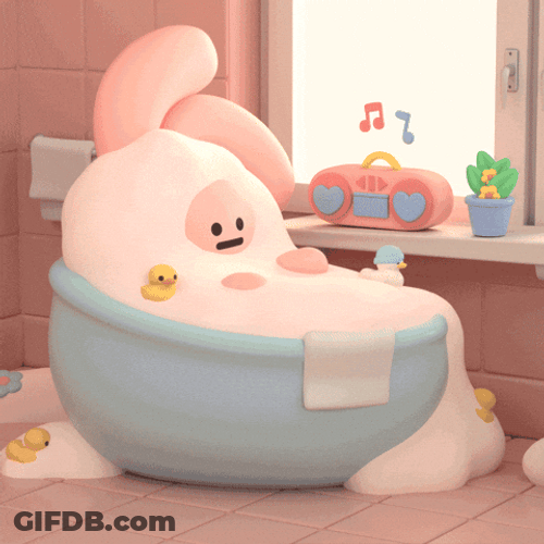 White Bunny Bath Time Playing Bubbles GIF
