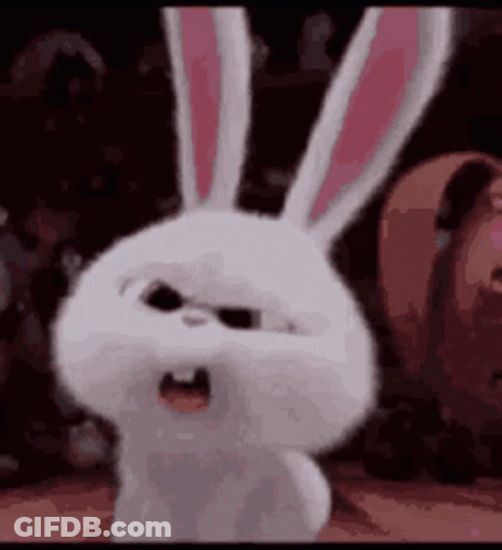 White Bunny With Pink Ears Open Mouth Dark Room GIF