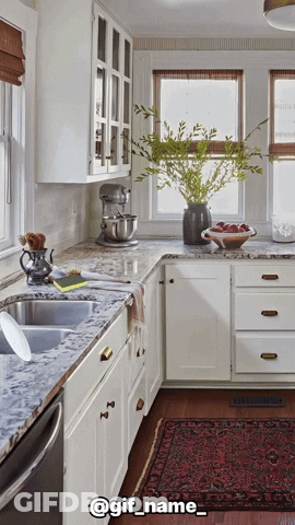 White Cabinets Granite Countertops Kitchen Mixer GIF