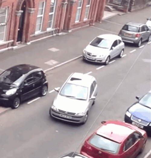 White Car Backing Up Making Parallel Parking GIF