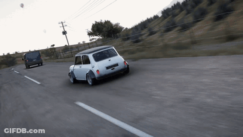 White Car Driving Down Road License Plate AA GIF
