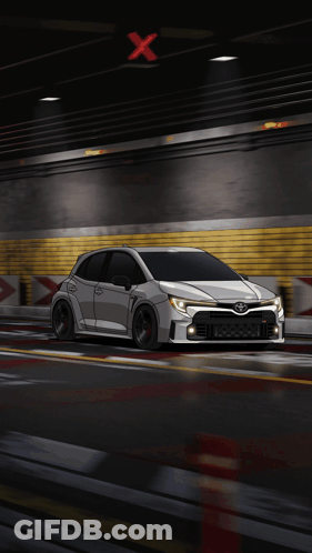 White Car Driving In Parking Lot With City Background GIF