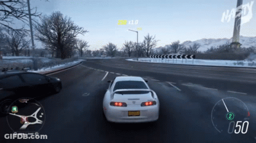 White Car Driving Snowy Road Video Game Nasty GIF