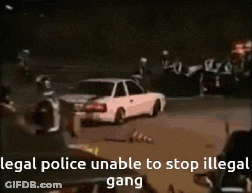 White Car Driving With Illegal Gang Text GIF