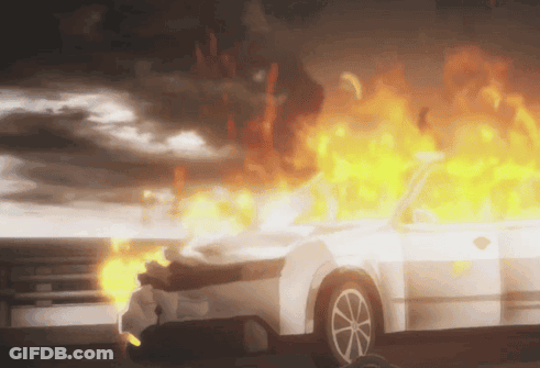 White Car On Fire With Flames GIF