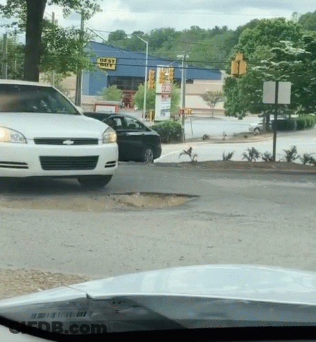 White Car Parked In Front Of Best Buy GIF