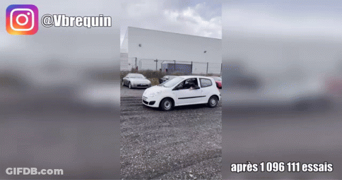 White Car Parked In Gravel Lot With @Vbrequin GIF