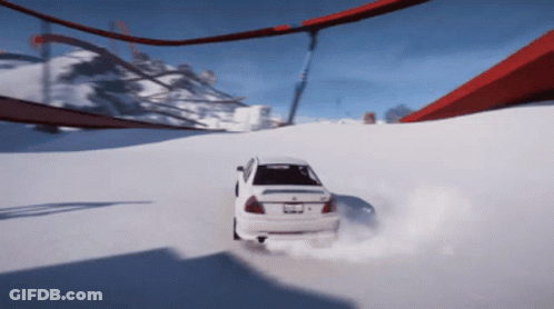White Car With California License Plate In Snow GIF