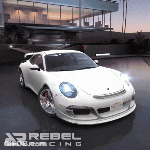 White Car With License Plate Rebel Racing GIF