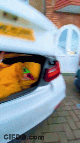 White Car With Open Trunk And JC License Plate GIF