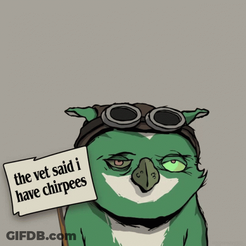 White Cartoon Bird With Big Eyes And Purple Feather GIF