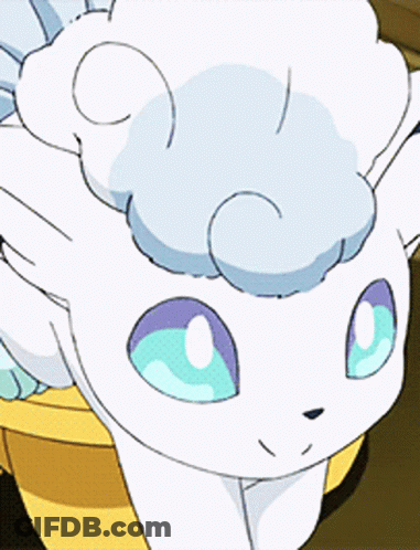 White Cartoon Cat With Blue Eyes And Swirly Mane GIF