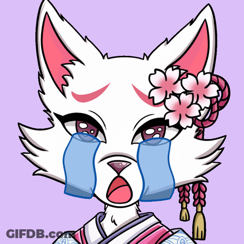 White Cartoon Cat With Pink Flowers In Hair GIF
