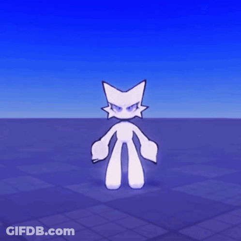 White Cartoon Character On Purple Tiled Floor Blue Sky GIF