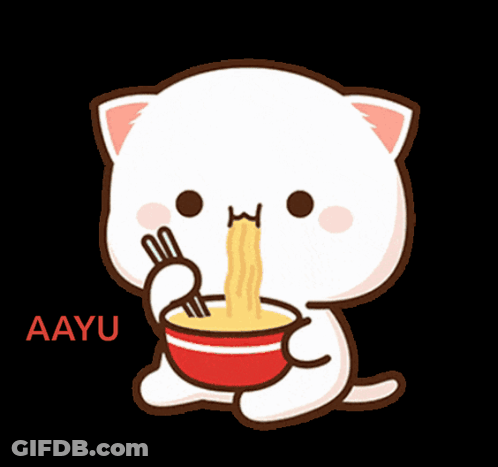 White Cat Eating Noodles With Chopsticks GIF