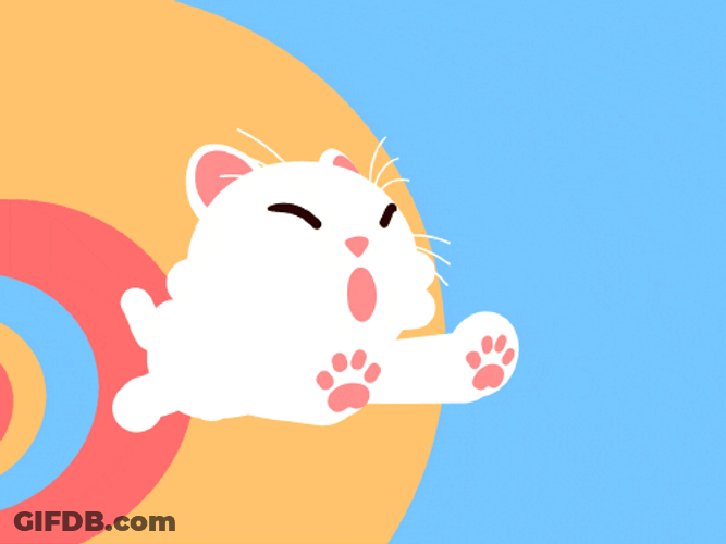 White Cat Happy To Fly In Rainbow Tunnel GIF