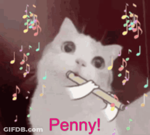 White Cat Holding Axe With Penny Above GIF