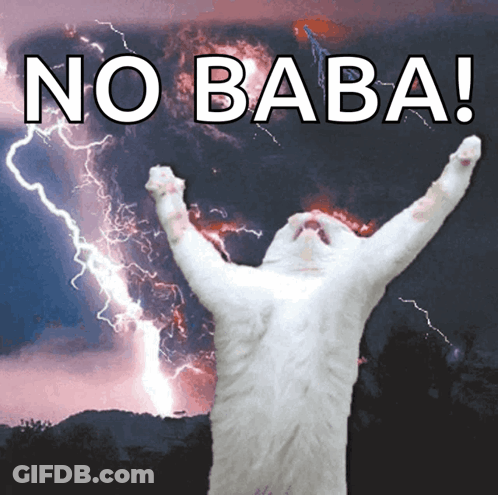 White Cat In Lightning Storm Saying No Baba GIF