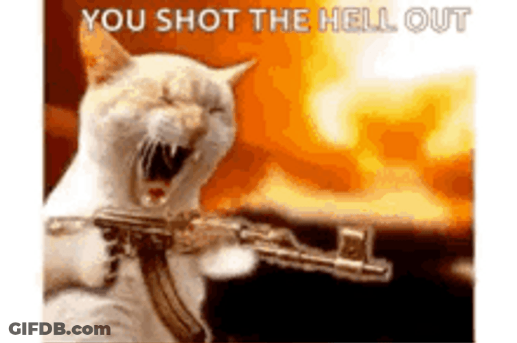 White Cat Mouth Wide Opened Shooting Gun Animation GIF