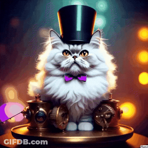 White Cat Piano With Magician's Hat GIF