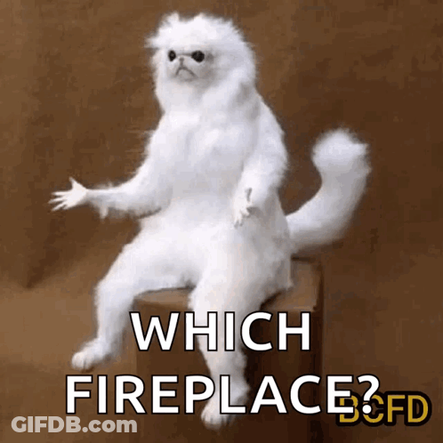 White Cat Sitting On Box Which Fireplace GIF
