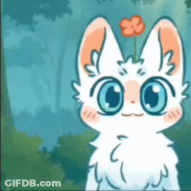 White Cat With Blue Eyes And Flower In Ear GIF