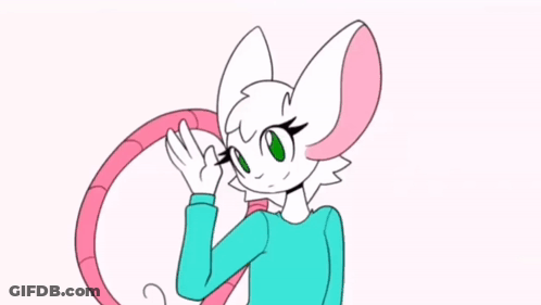 White Cat With Green Eyes And Pink Tail Waving GIF