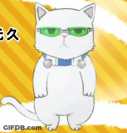 White Cat With Green Sunglasses And Blue Collar GIF