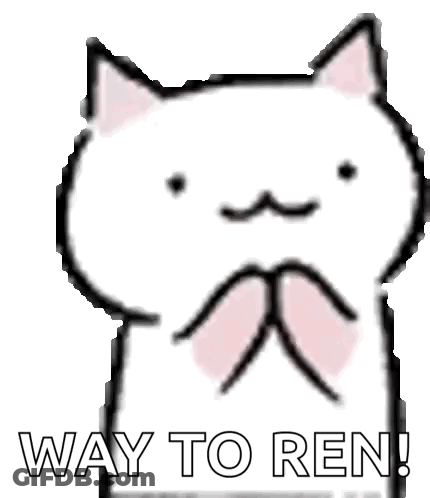 White Cat With Mustache Holding Paws Up Saying Way To Ren GIF