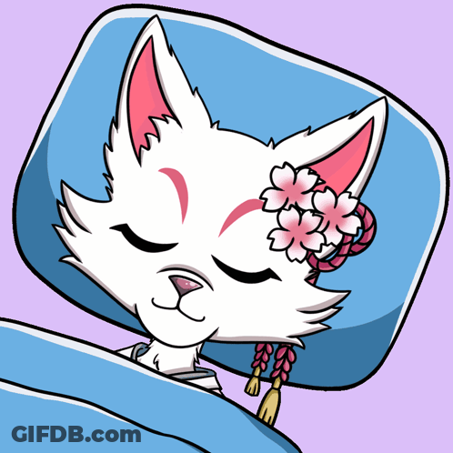 White Cat With Pink Flowers Sleeping On Blue Pillow GIF