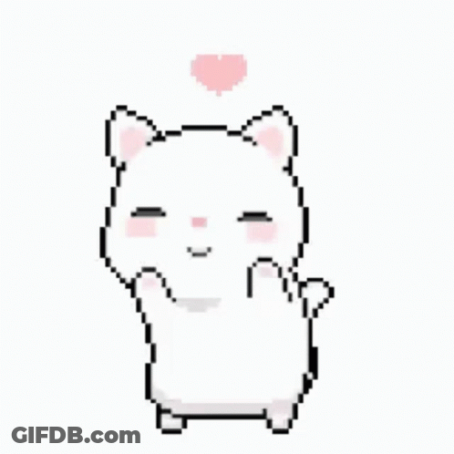 White Cat With Pink Heart Pixel Art GIF