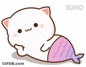 White Cat With Pink Tail Lying Down GIF