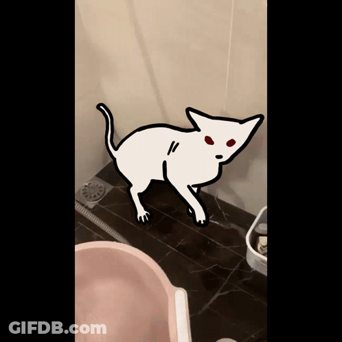 White Cat With Red Eyes On Bathroom Floor GIF