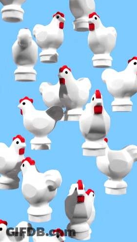 White Chickens With Red Crests On Blue Background GIF