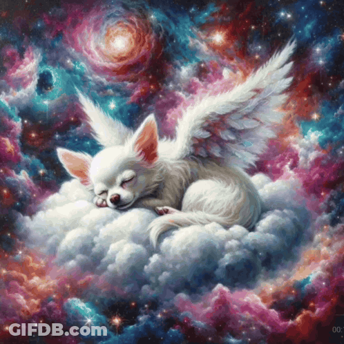 White Chihuahua With Angel Wings Sleeping GIF