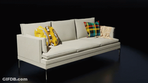 White Couch With Pillows And Blanket GIF