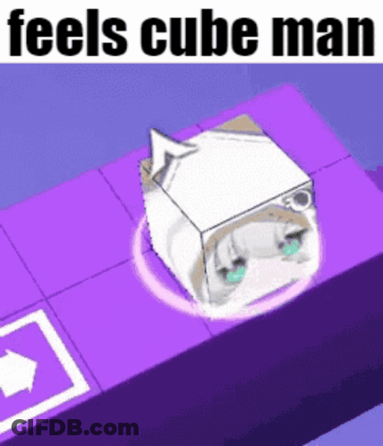White Cube Face On Purple Block Feels Cube Man GIF