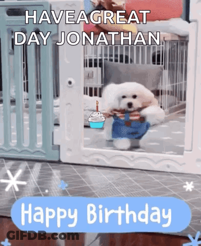 White Dog And Birthday Cake Happy Birthday Jonathan GIF