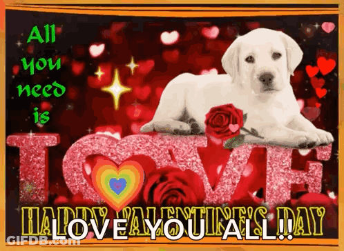 White Dog Laying On Love Sign GIF