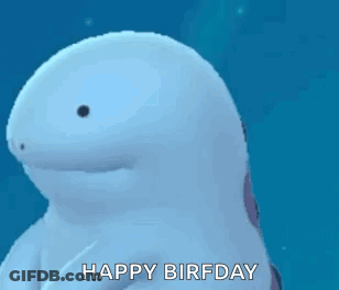White Dolphin Swimming Saying Happy Birfday GIF