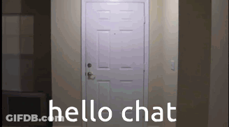 White Door In Hallway Saying Hello Chat GIF