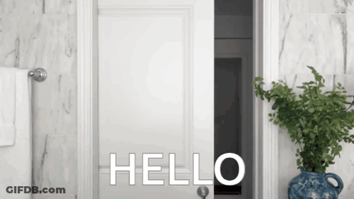 White Door Open Saying Hello GIF