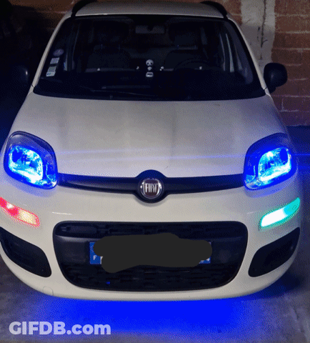 White Fiat Car With Blue Lights GIF