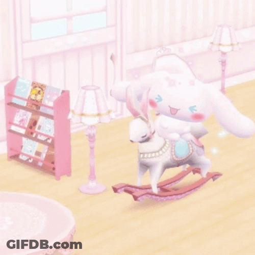 White Fluffy Cinnamoroll Mounting Rocking Horse GIF