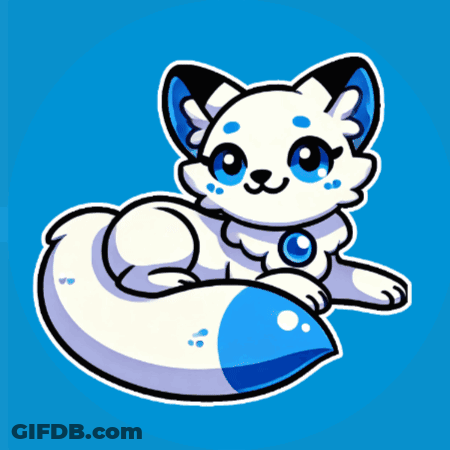 White Fox With Blue Eyes And Blue Tail GIF