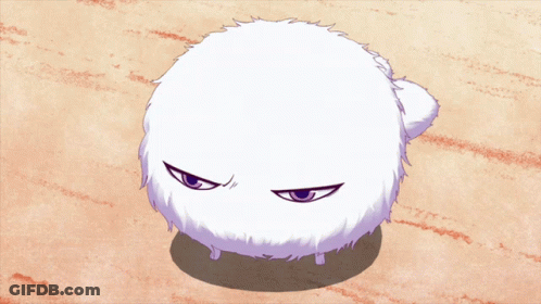 White Furry Animal With Purple Eyes And Purple Nose GIF