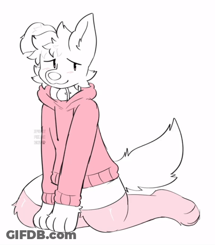 White Furry In Pink Hoodie And Knee High Socks GIF