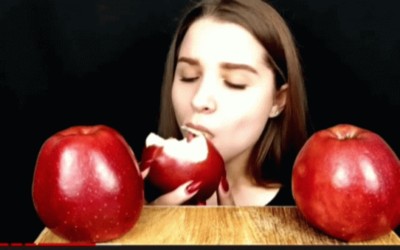 White Girl Eating Apple Fruit GIF
