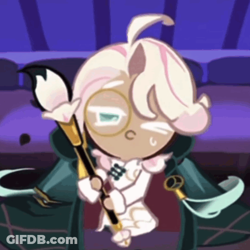 White Hair Cartoon Holding Brush And Magnifying Glass GIF