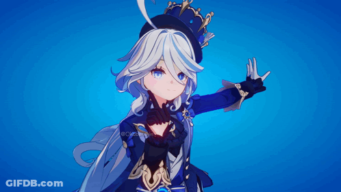 White Hair Girl Blue Dress Hat GIF